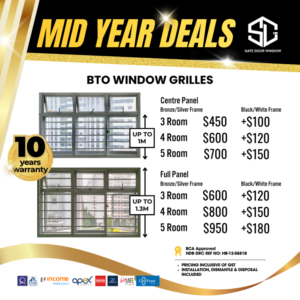 BTO window grilles $488 promotion 10 years warranty