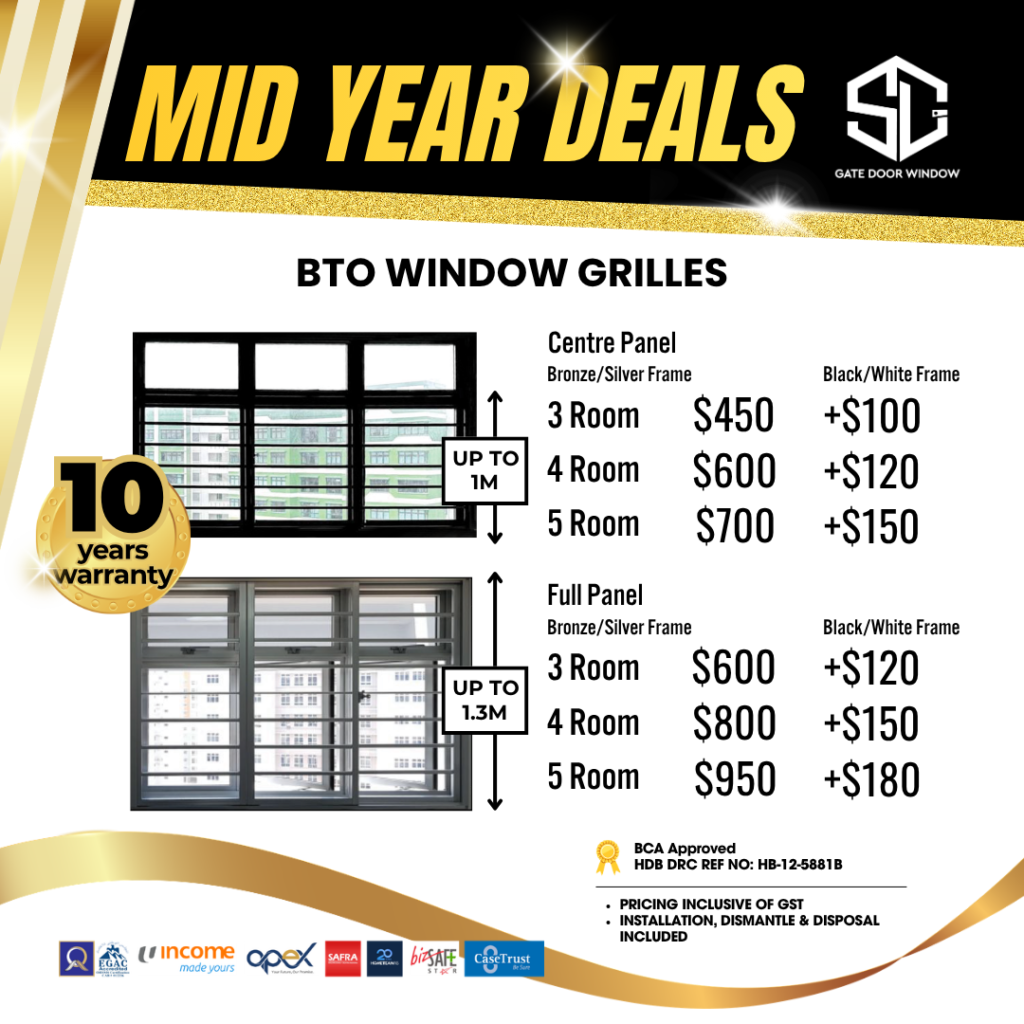 BTO window grilles price list from $488 promotion 10 years warranty