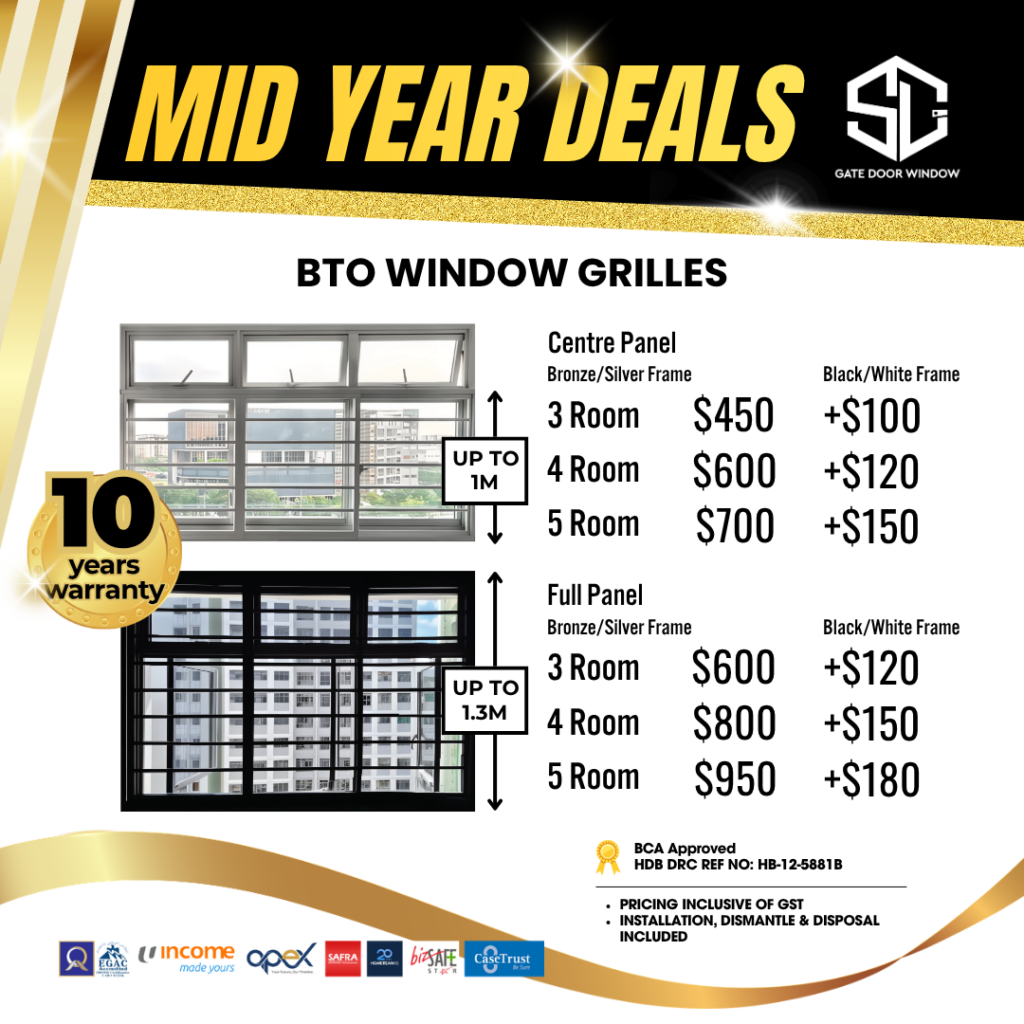BTO window grilles panel designs from $488 promotion 10 years warranty