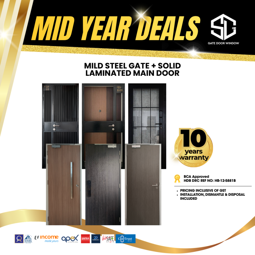 mild steel gate and solid laminated main door promotion 10 years warranty
