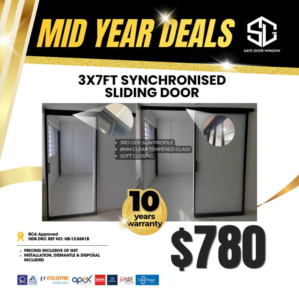 3x7ft glass swing door promotion at $780 with 10-year warranty