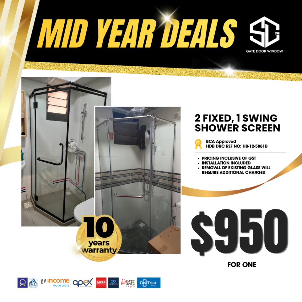 2 fixed 1 swing shower screen $820 promotion 10 years warranty
