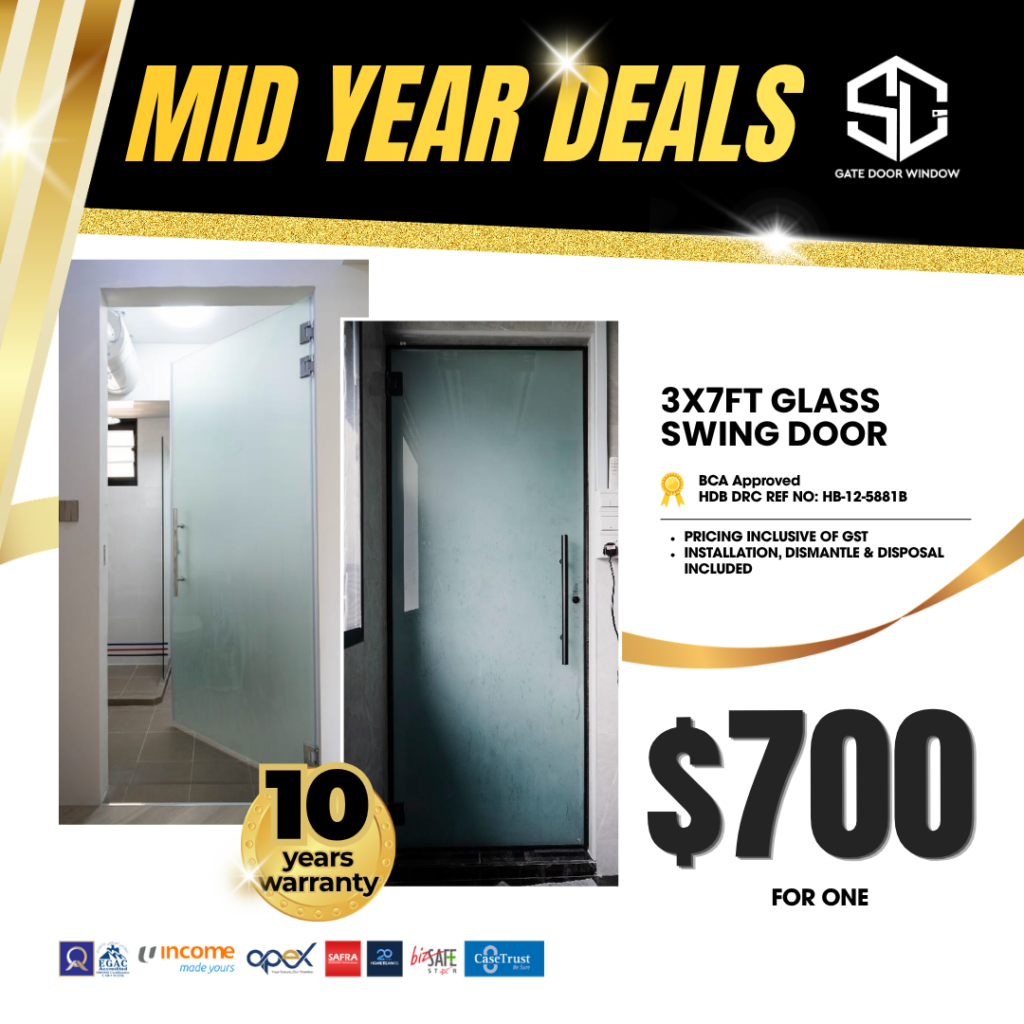 3x7ft glass swing door $520 promotion 10 years warranty