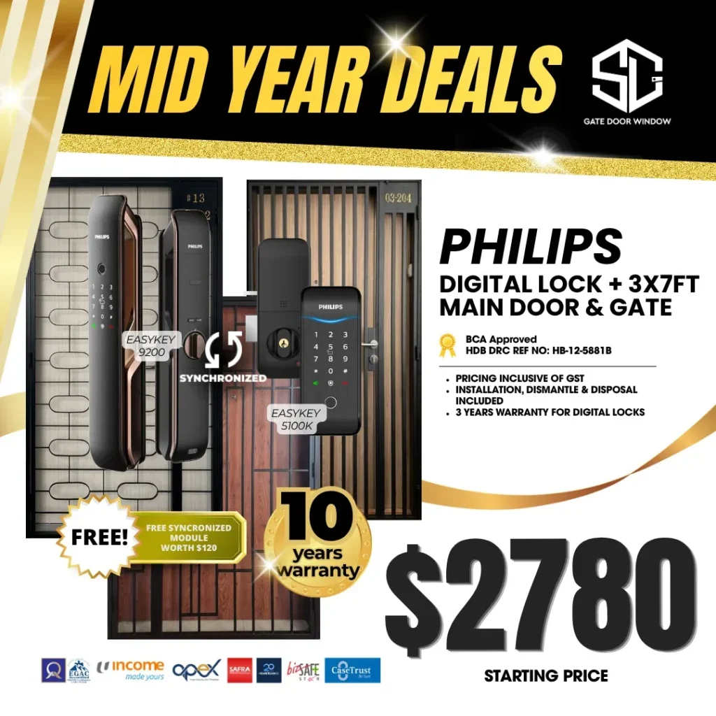 Philips digital lock and 3ft x 7ft main door bundle $2780 promotion 10 years warranty